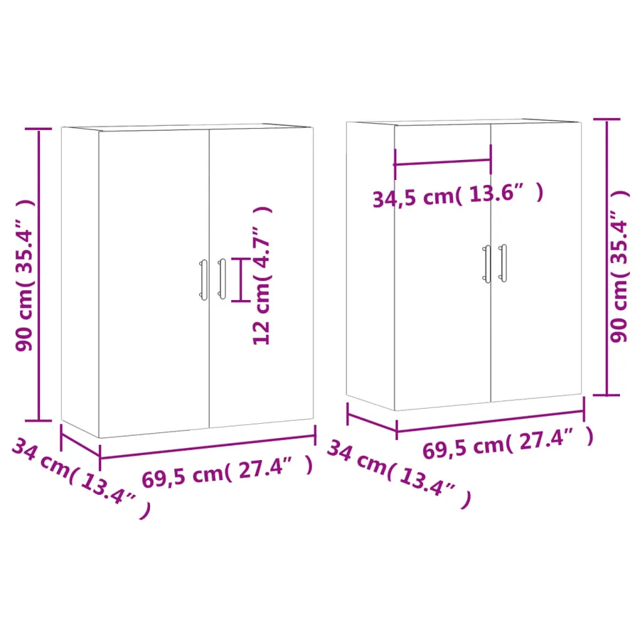 Armoires murales 2 pcs sonoma gris 69,5x34x90 cm - 12