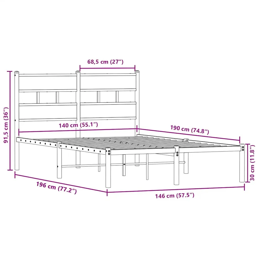 Cadre de lit en métal sans matelas chêne sonoma 140x190 cm - 9