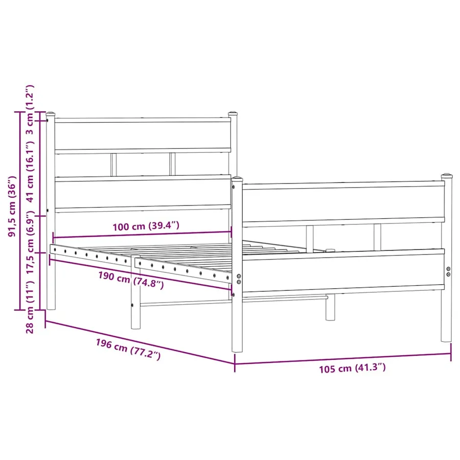 Cadre de lit sans matelas avec tête de lit et pied de lit - 9