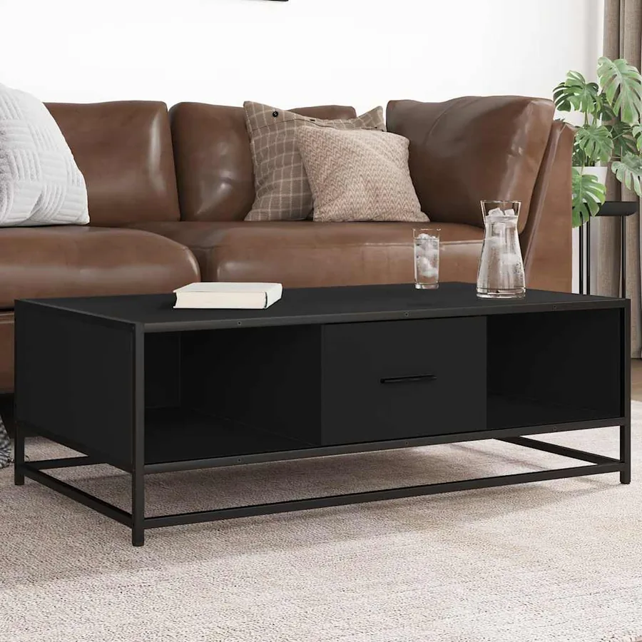 Table basse noir 100x57x35 cm bois d'ingénierie et métal