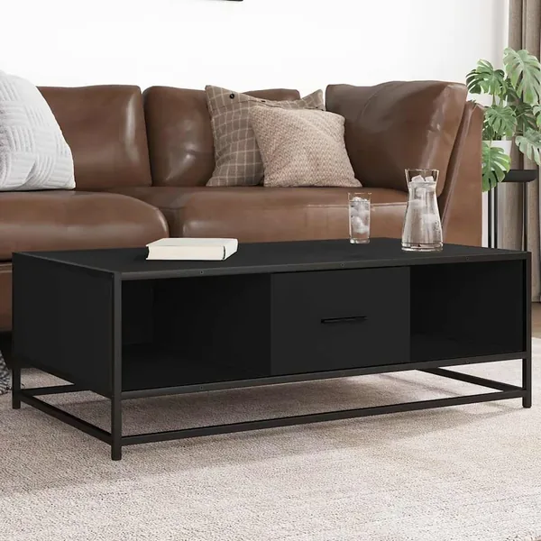 Table basse noir 100x57x35 cm bois d'ingénierie et métal