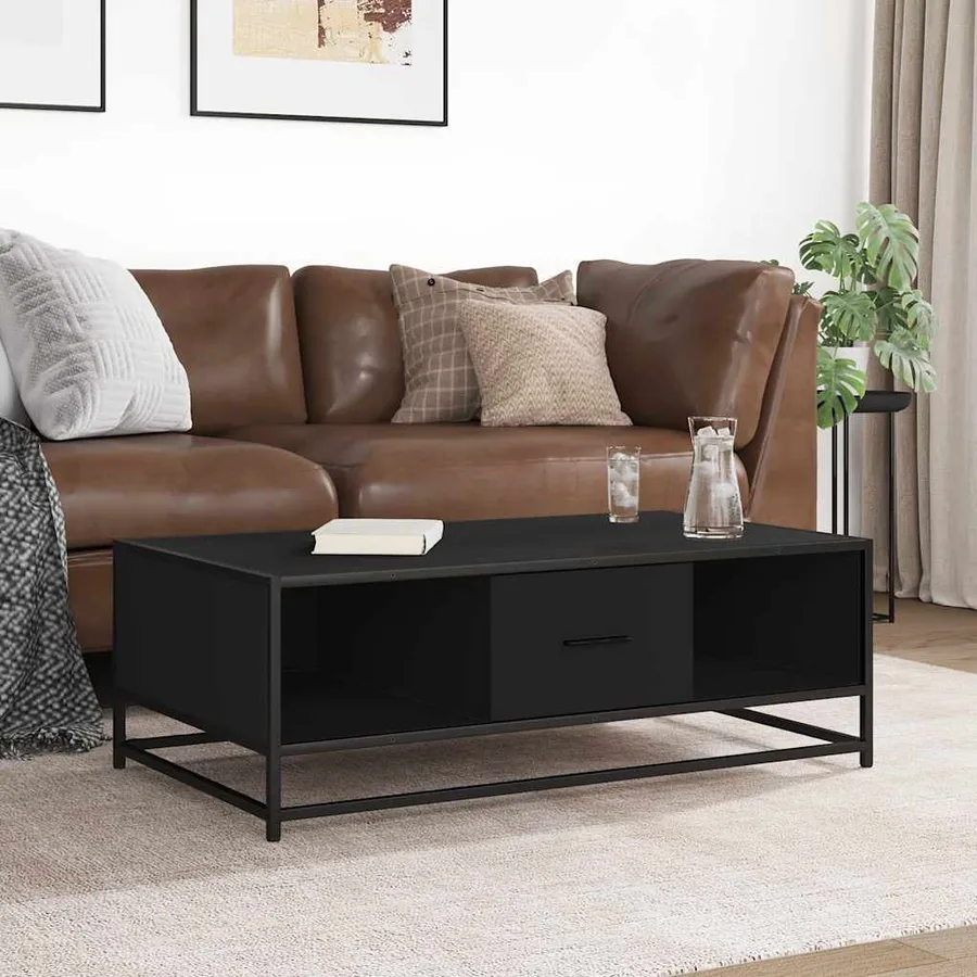 Table basse noir 100x57x35 cm bois d'ingénierie et métal - 3