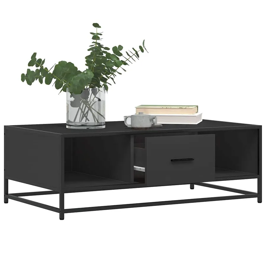 Table basse noir 100x57x35 cm bois d'ingénierie et métal - 4
