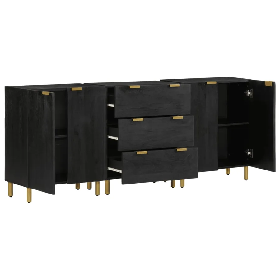 Buffets 3 pcs noir bois d'ingénierie - 2
