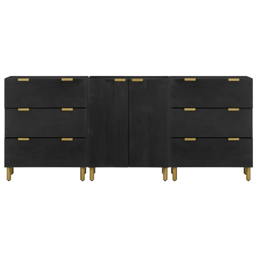Buffets 3 pcs noir bois d'ingénierie - 3