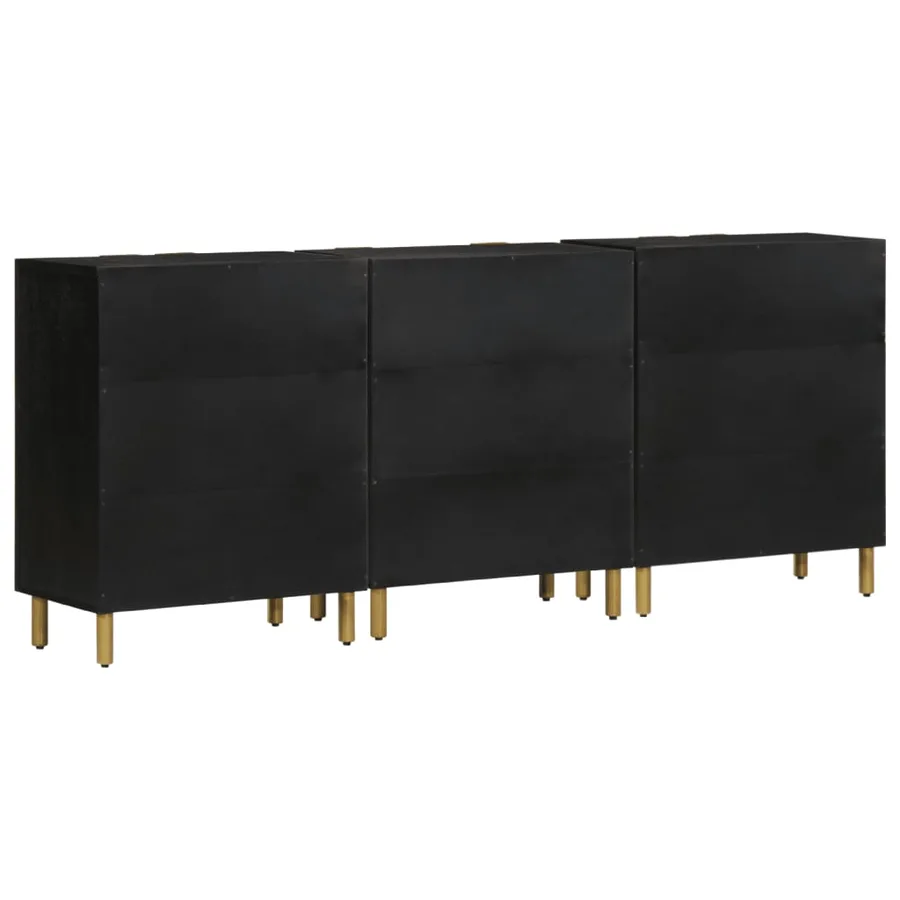 Buffets 3 pcs noir bois d'ingénierie - 6