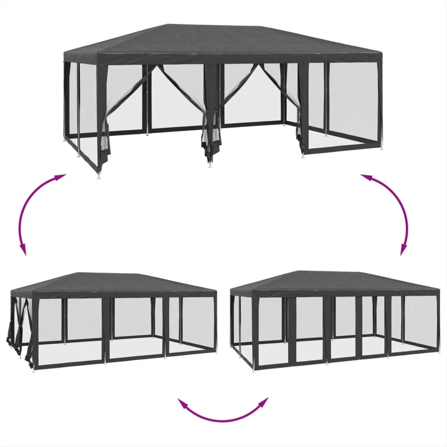 Tente de fête avec 10 parois latérales maille anthracite 6x4 m - 6