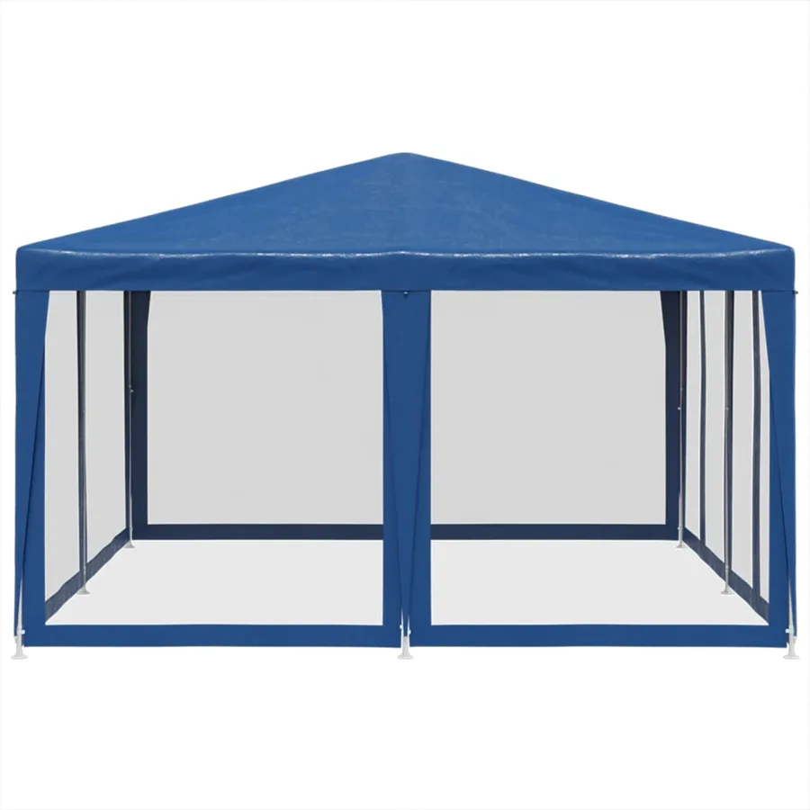 Tente de fête avec 8 parois latérales en maille bleu 4x4m PEHD - 4