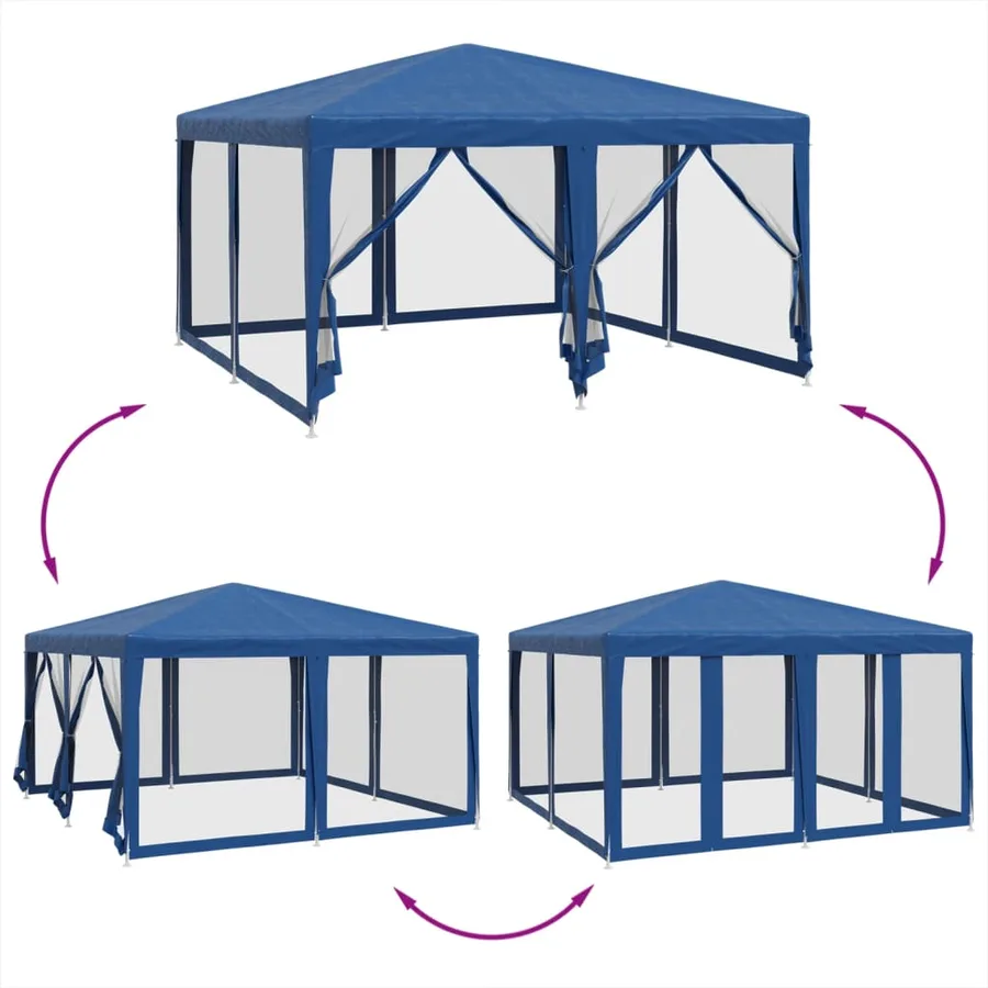 Tente de fête avec 8 parois latérales en maille bleu 4x4m PEHD - 6