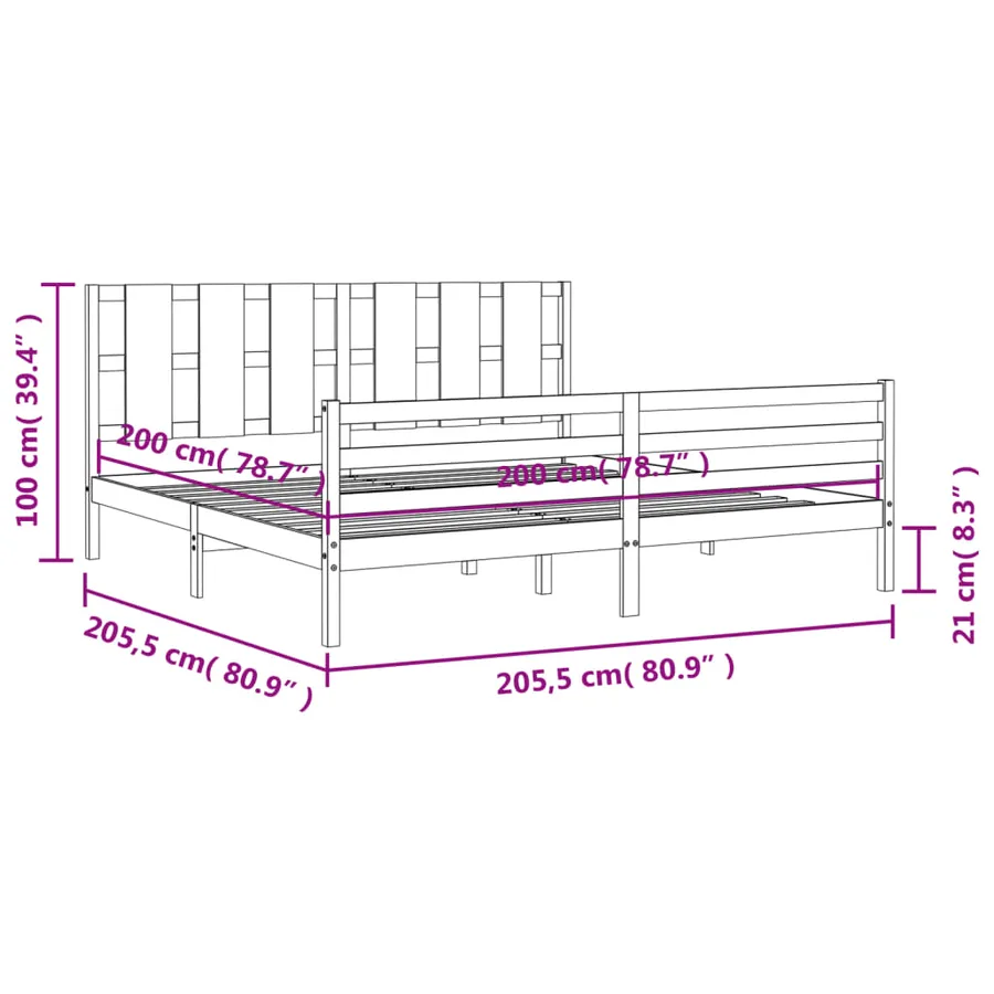 Cadre de lit sans matelas gris 200x200 cm bois massif - 12
