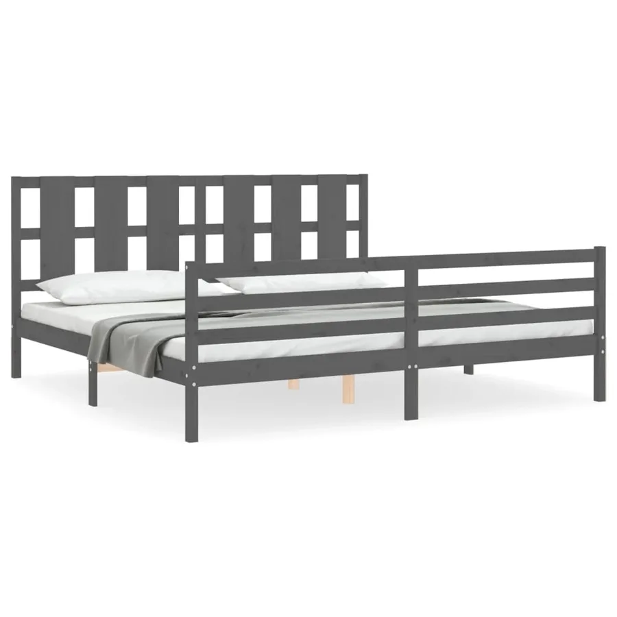 Cadre de lit sans matelas gris 200x200 cm bois massif - 2