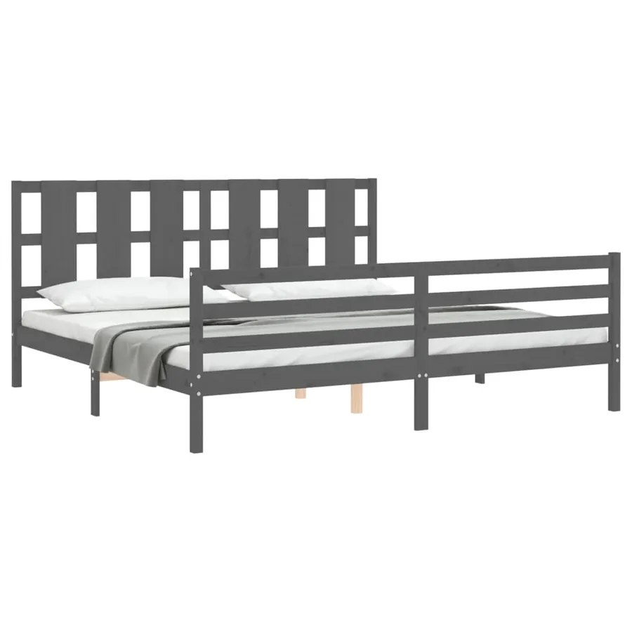 Cadre de lit sans matelas gris 200x200 cm bois massif - 4
