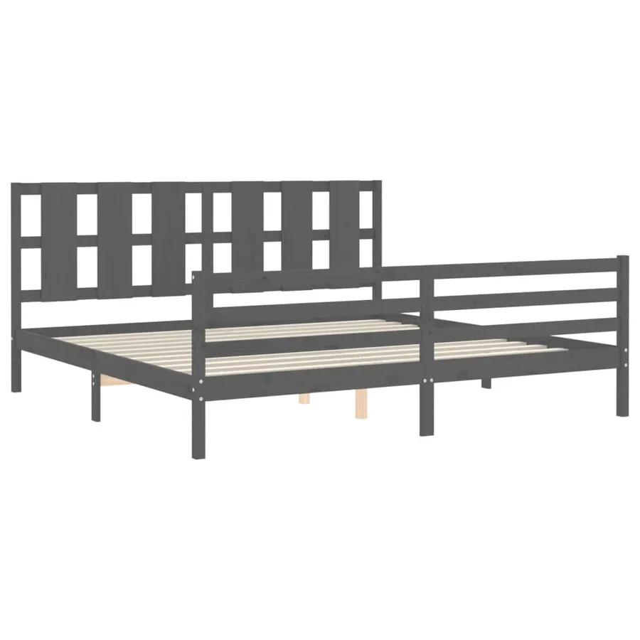 Cadre de lit sans matelas gris 200x200 cm bois massif - 5