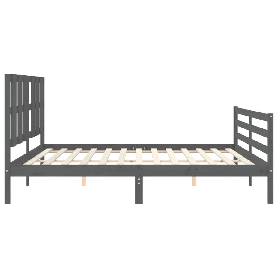 Cadre de lit sans matelas gris 200x200 cm bois massif - 6