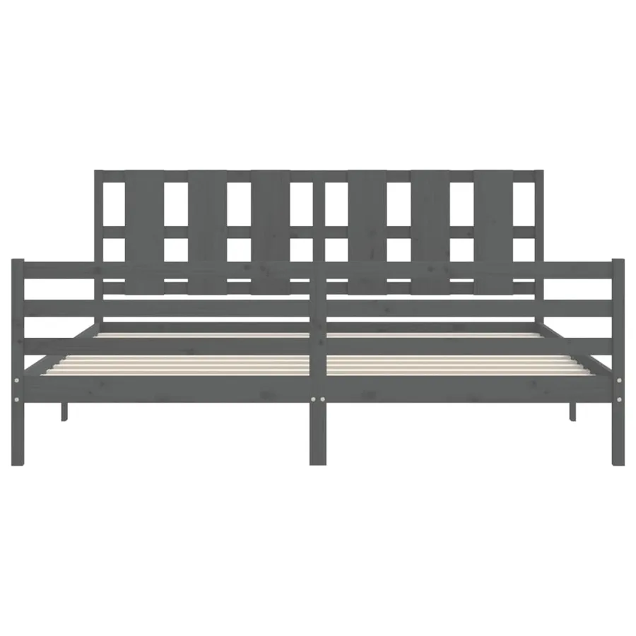 Cadre de lit sans matelas gris 200x200 cm bois massif - 7