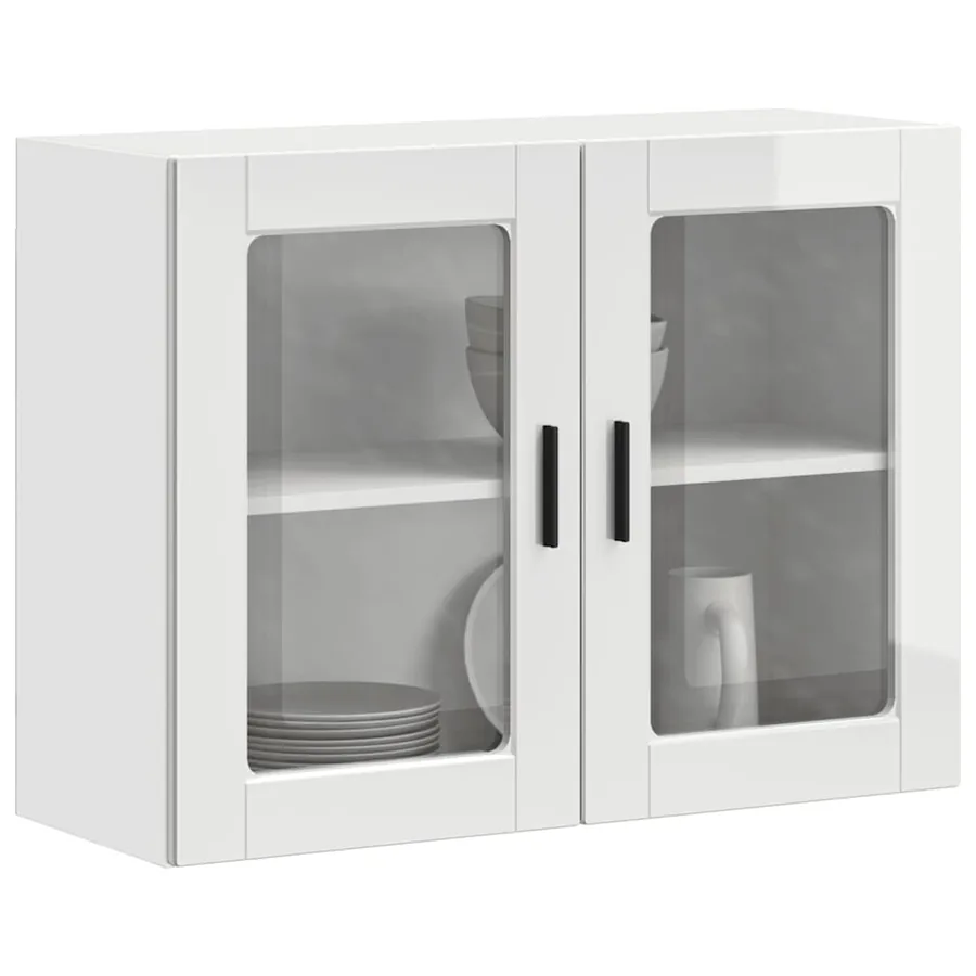 Armoire murale cuisine avec porte en verre Porto blanc brillant