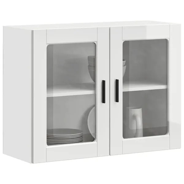 Armoire murale cuisine avec porte en verre Porto blanc brillant