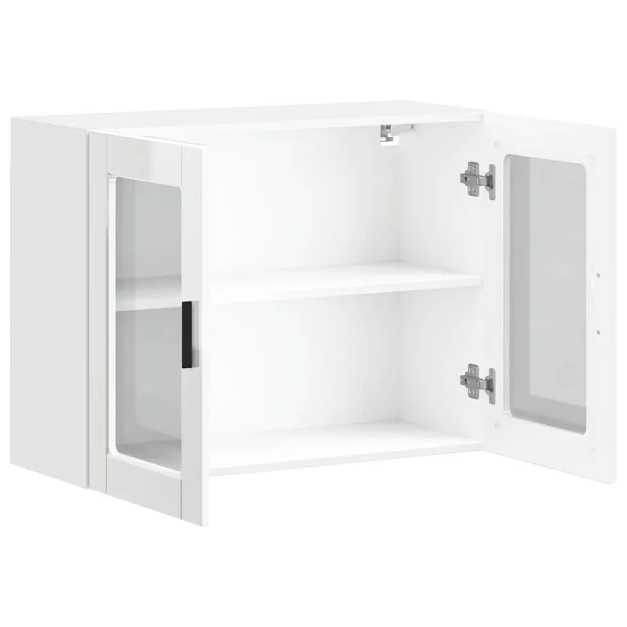 Armoire murale cuisine avec porte en verre Porto blanc brillant - 6