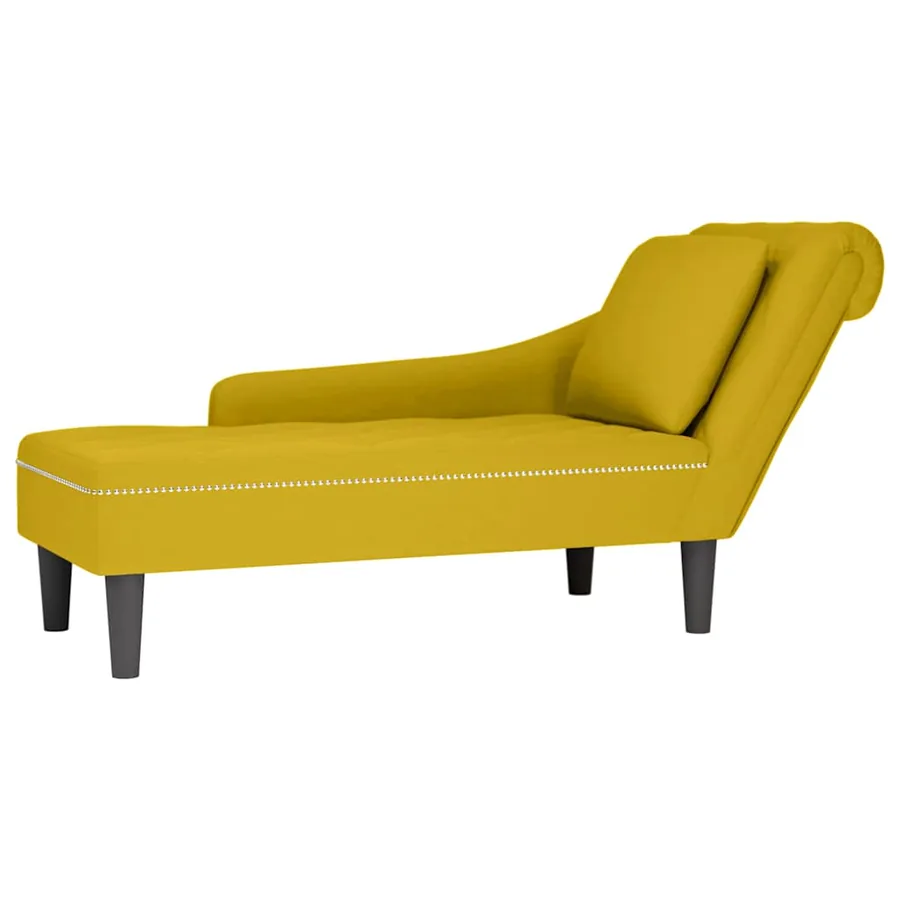 Fauteuil long avec coussin et accoudoir droit jaune velours