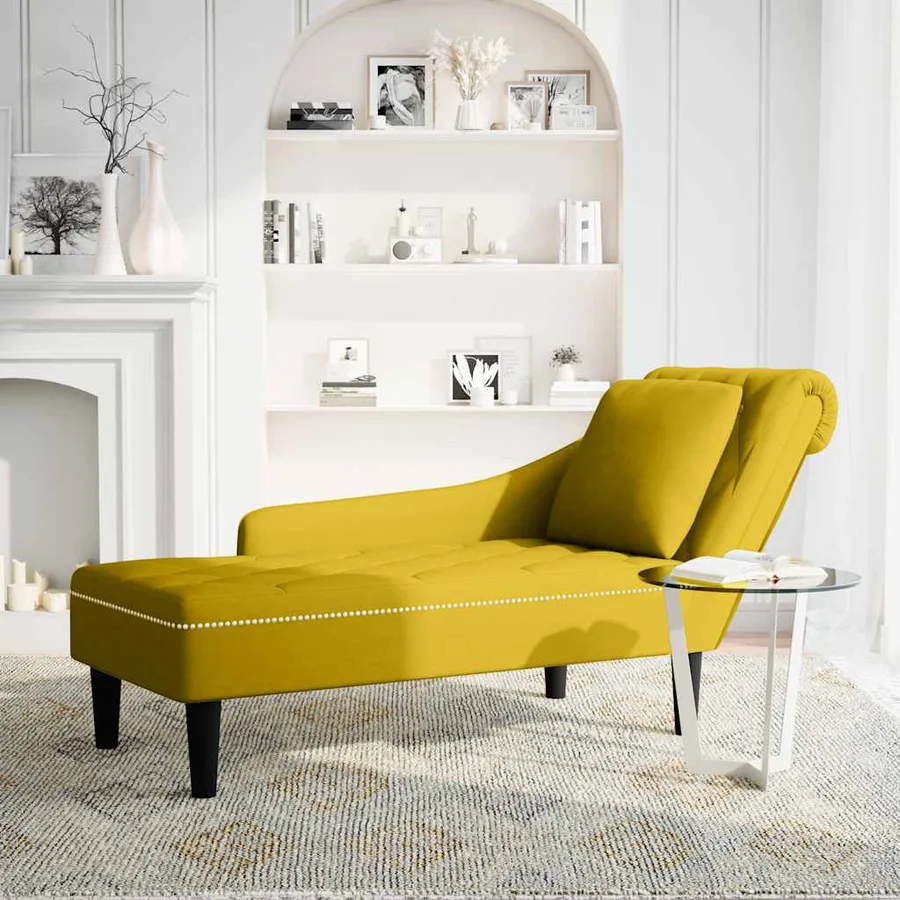Fauteuil long avec coussin et accoudoir droit jaune velours - 2