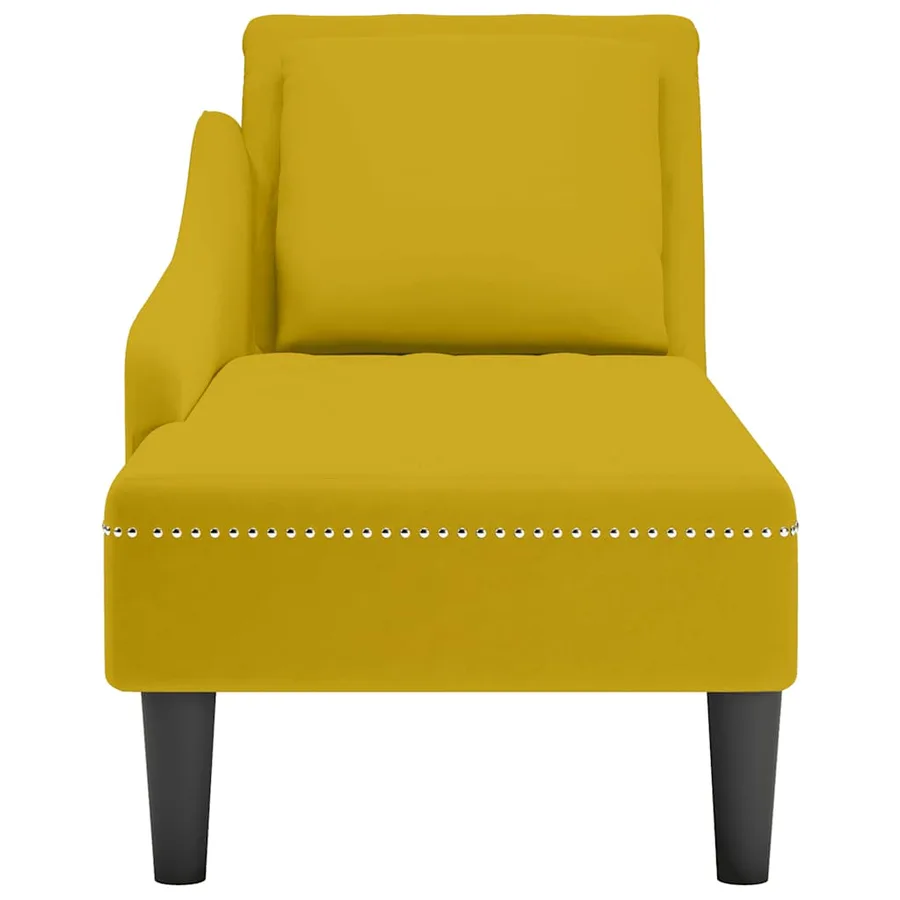 Fauteuil long avec coussin et accoudoir droit jaune velours - 4