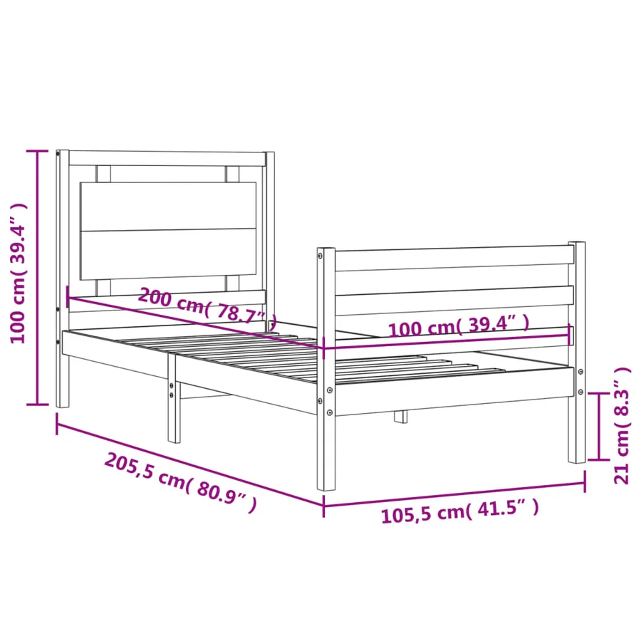 Cadre de lit sans matelas 100x200 cm bois massif - 12