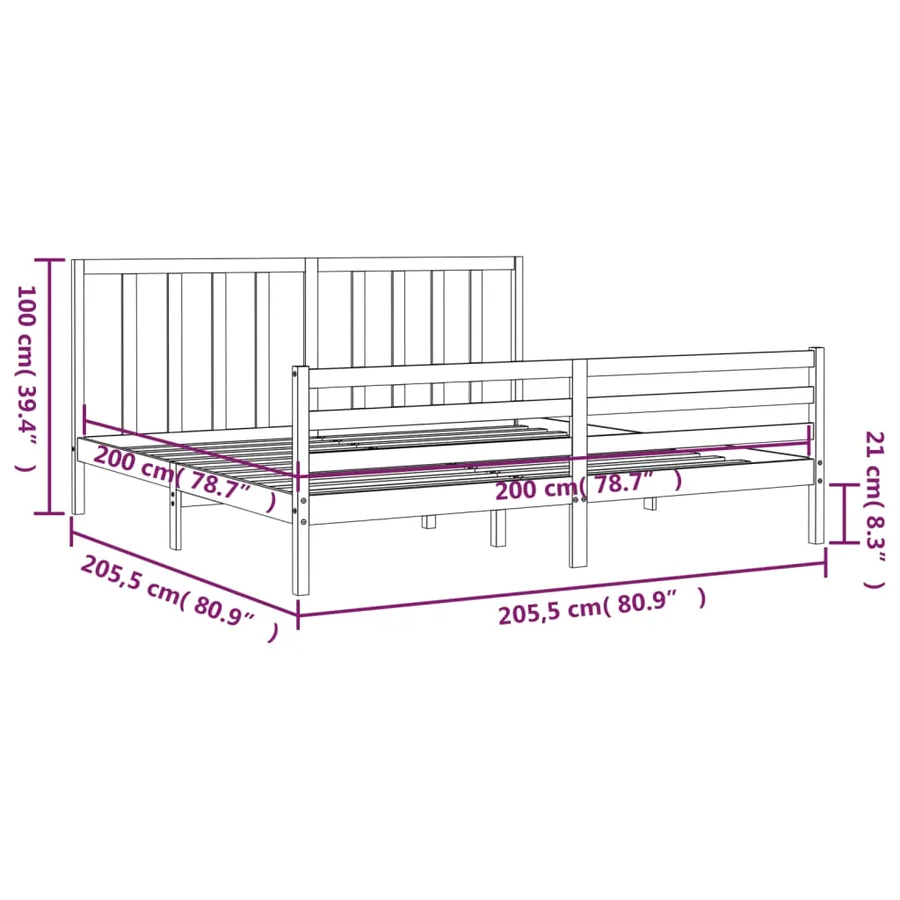Cadre de lit sans matelas gris 200x200 cm bois massif de pin - 12
