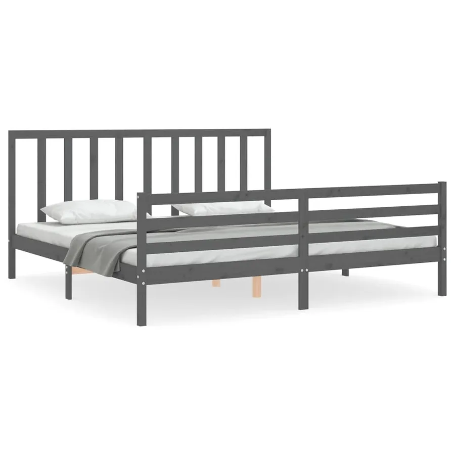 Cadre de lit sans matelas gris 200x200 cm bois massif de pin - 2