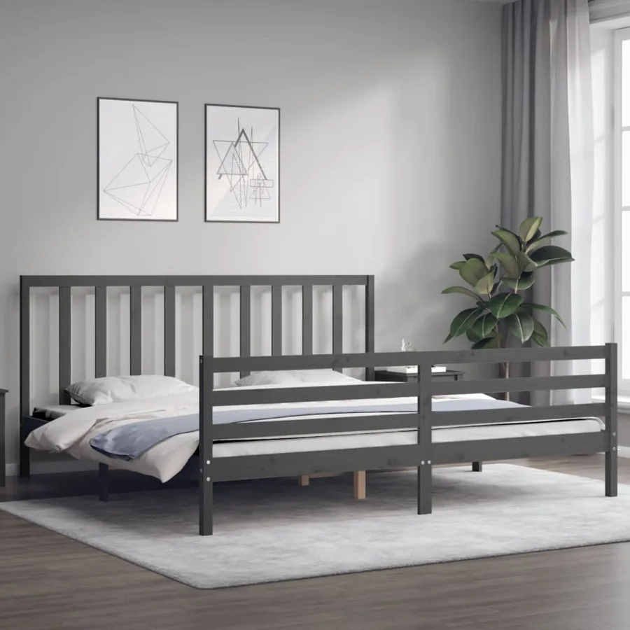 Cadre de lit sans matelas gris 200x200 cm bois massif de pin - 3