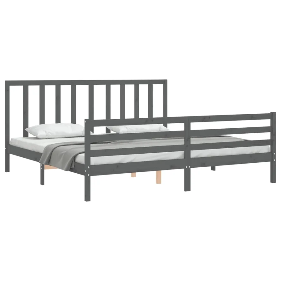 Cadre de lit sans matelas gris 200x200 cm bois massif de pin - 4