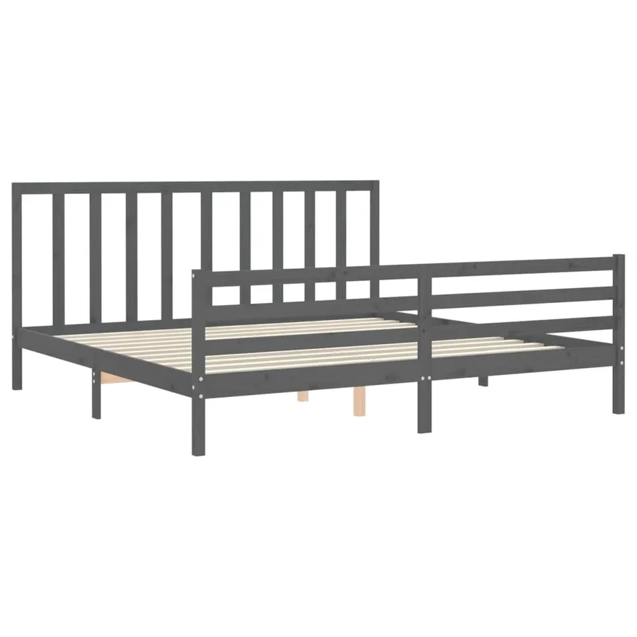 Cadre de lit sans matelas gris 200x200 cm bois massif de pin - 5