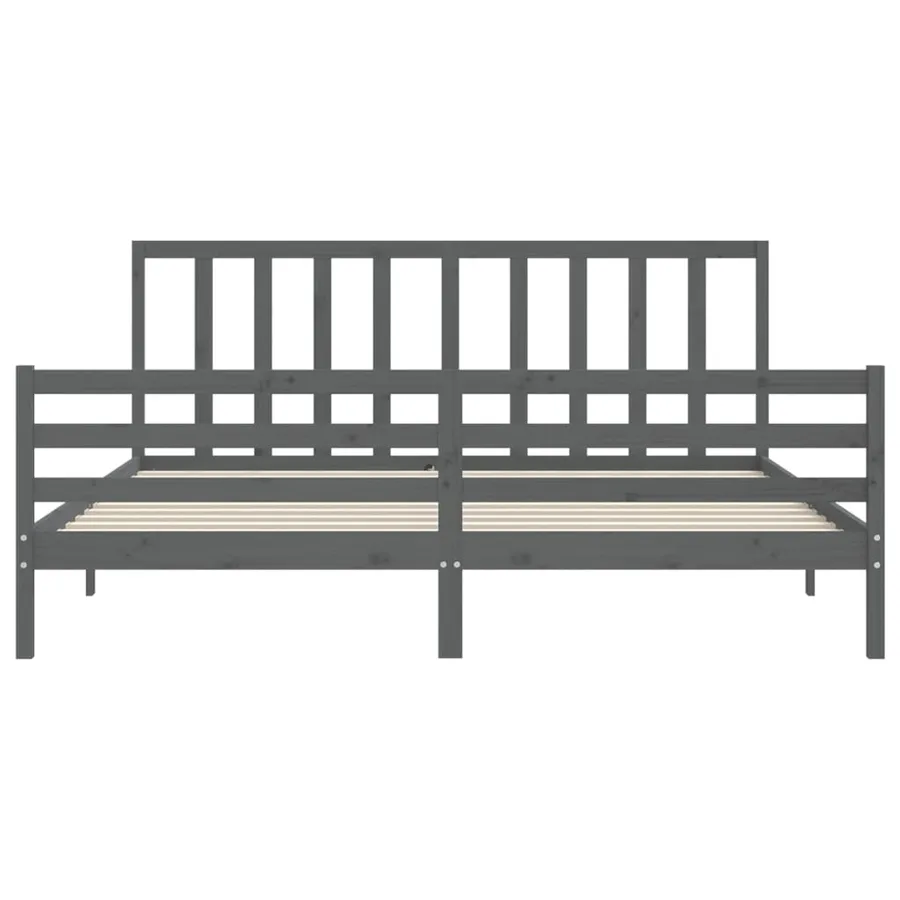 Cadre de lit sans matelas gris 200x200 cm bois massif de pin - 6