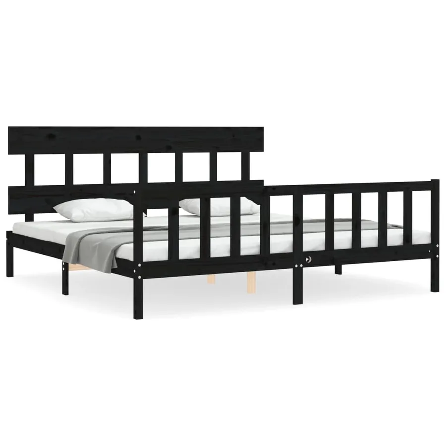 Cadre de lit sans matelas noir 200x200 cm bois massif de pin - 2
