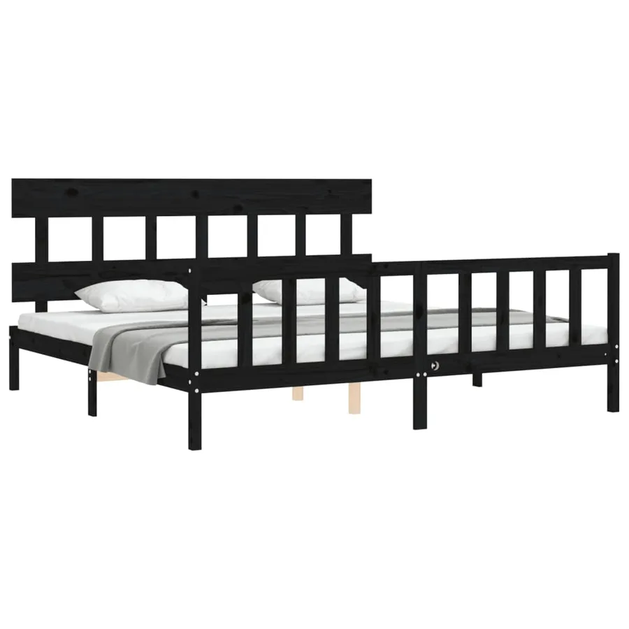 Cadre de lit sans matelas noir 200x200 cm bois massif de pin - 4