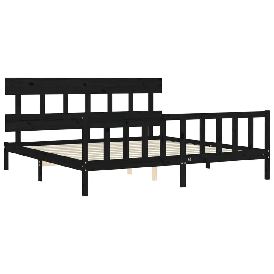 Cadre de lit sans matelas noir 200x200 cm bois massif de pin - 5