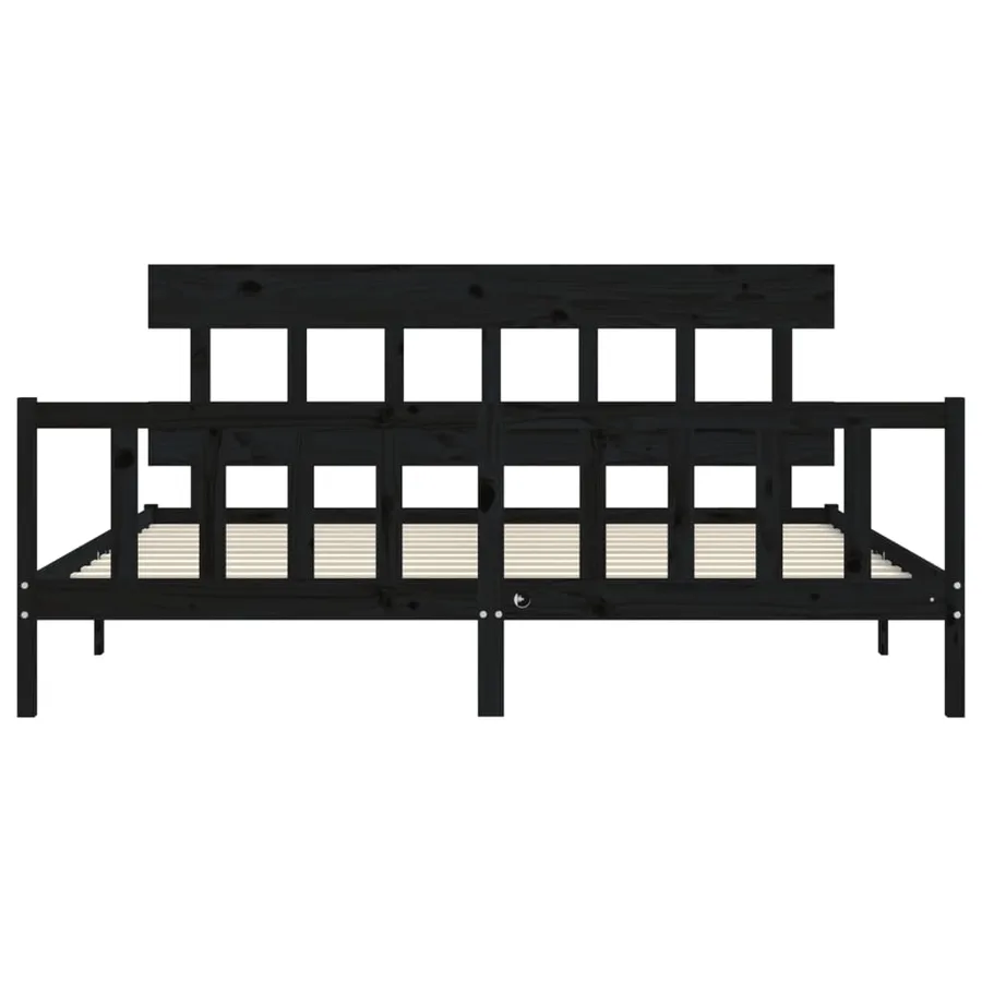 Cadre de lit sans matelas noir 200x200 cm bois massif de pin - 6