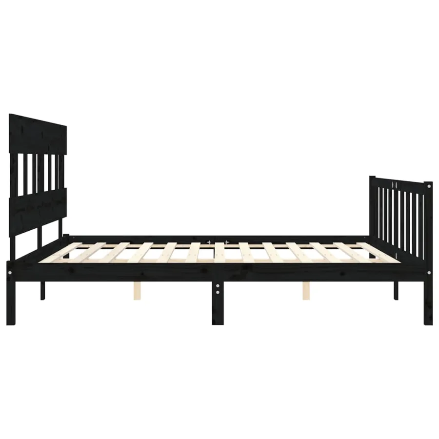 Cadre de lit sans matelas noir 200x200 cm bois massif de pin - 7