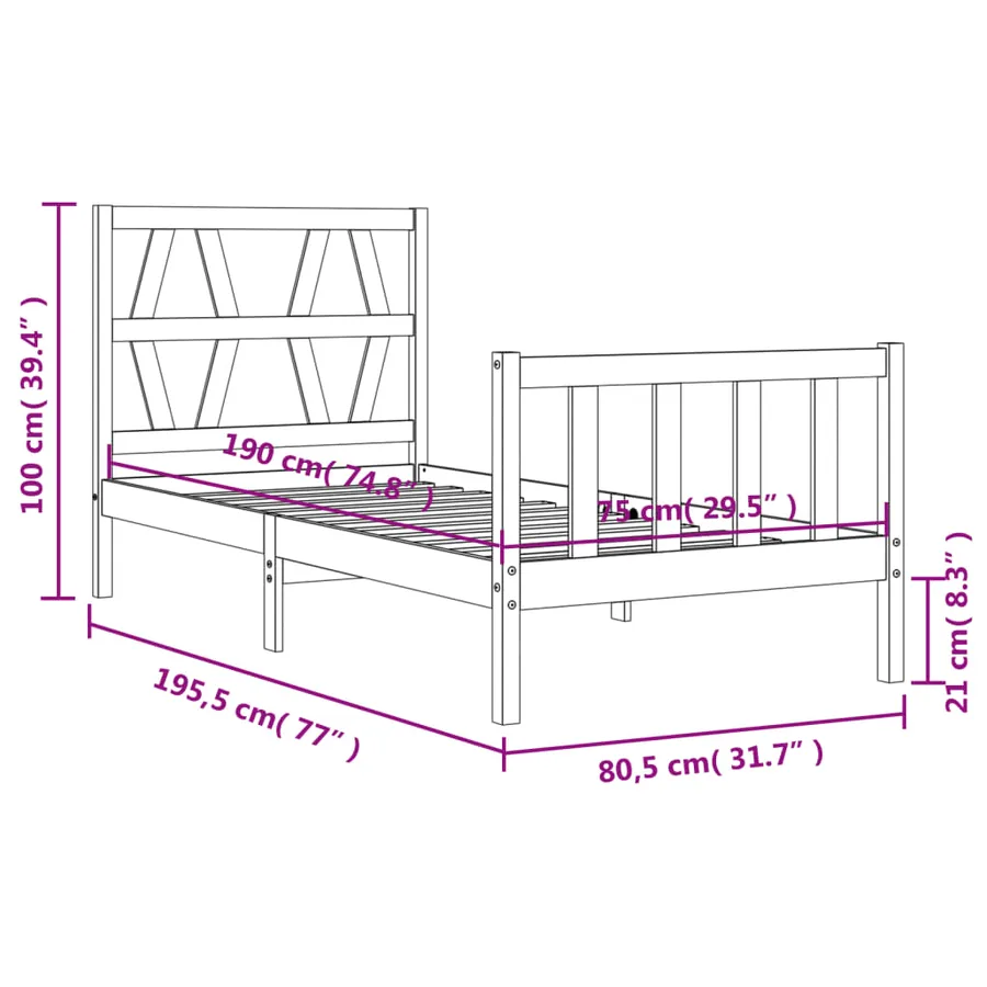 Cadre de lit sans matelas noir bois de pin massif - 12