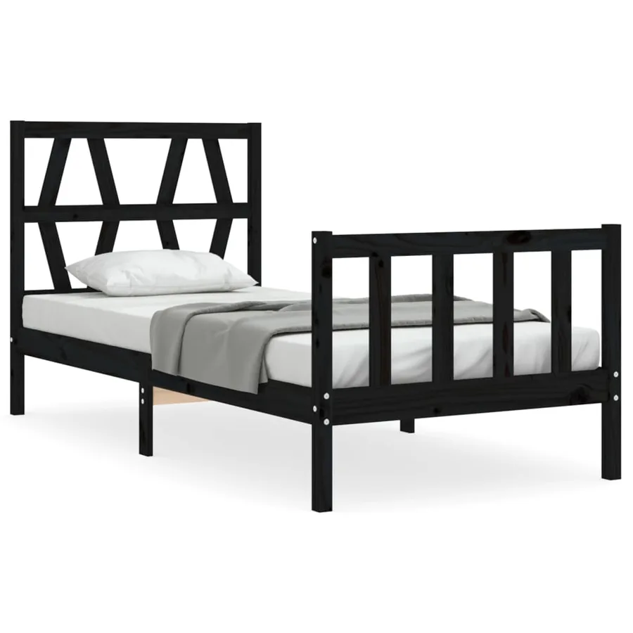 Cadre de lit sans matelas noir bois de pin massif - 2