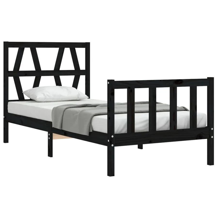 Cadre de lit sans matelas noir bois de pin massif - 4