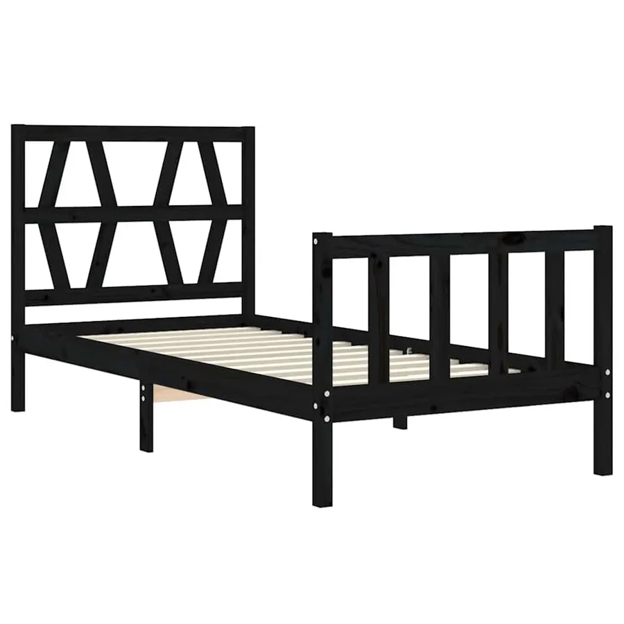 Cadre de lit sans matelas noir bois de pin massif - 5