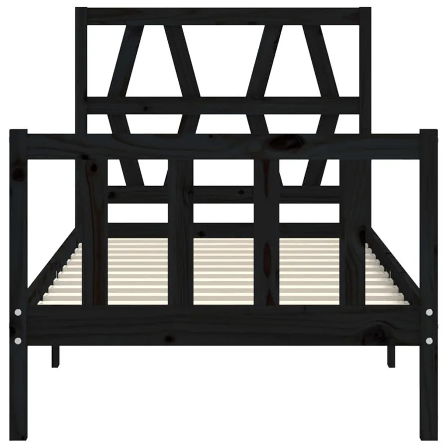 Cadre de lit sans matelas noir bois de pin massif - 6