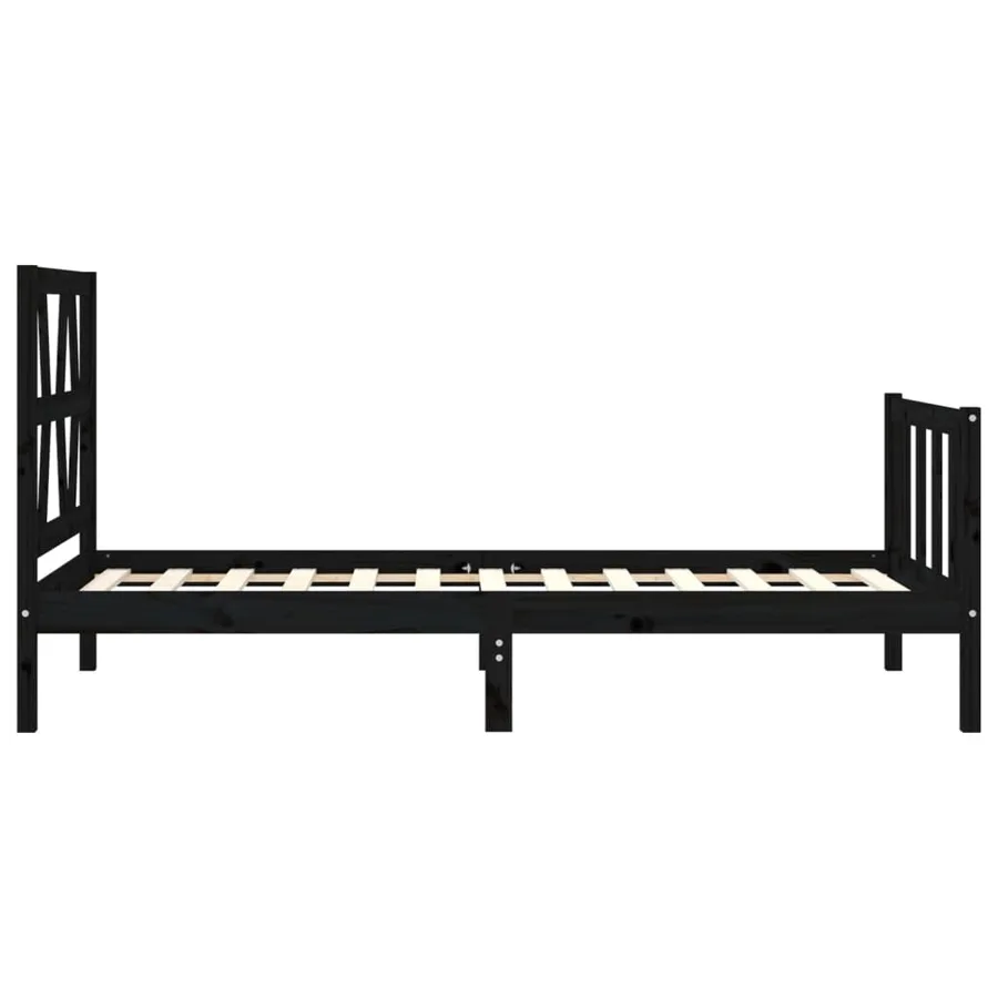 Cadre de lit sans matelas noir bois de pin massif - 7