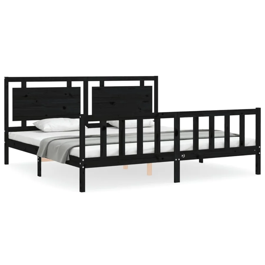 Cadre de lit sans matelas noir 200x200 cm bois massif de pin - 2