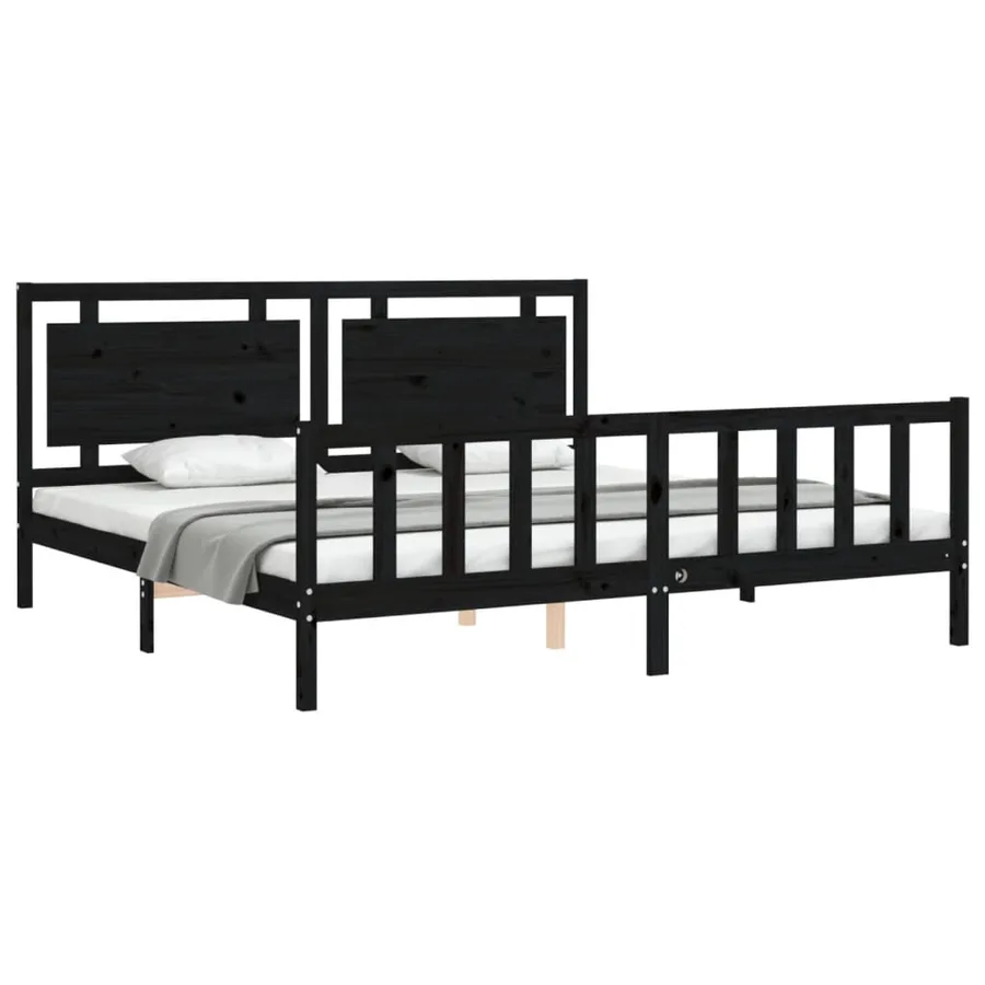 Cadre de lit sans matelas noir 200x200 cm bois massif de pin - 4