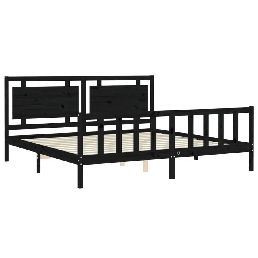 Cadre de lit sans matelas noir 200x200 cm bois massif de pin - 5