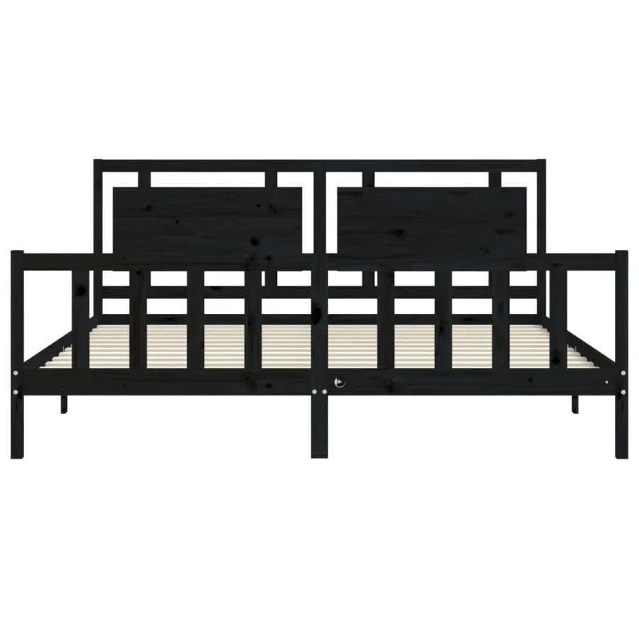 Cadre de lit sans matelas noir 200x200 cm bois massif de pin - 6