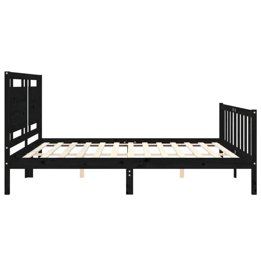 Cadre de lit sans matelas noir 200x200 cm bois massif de pin - 7