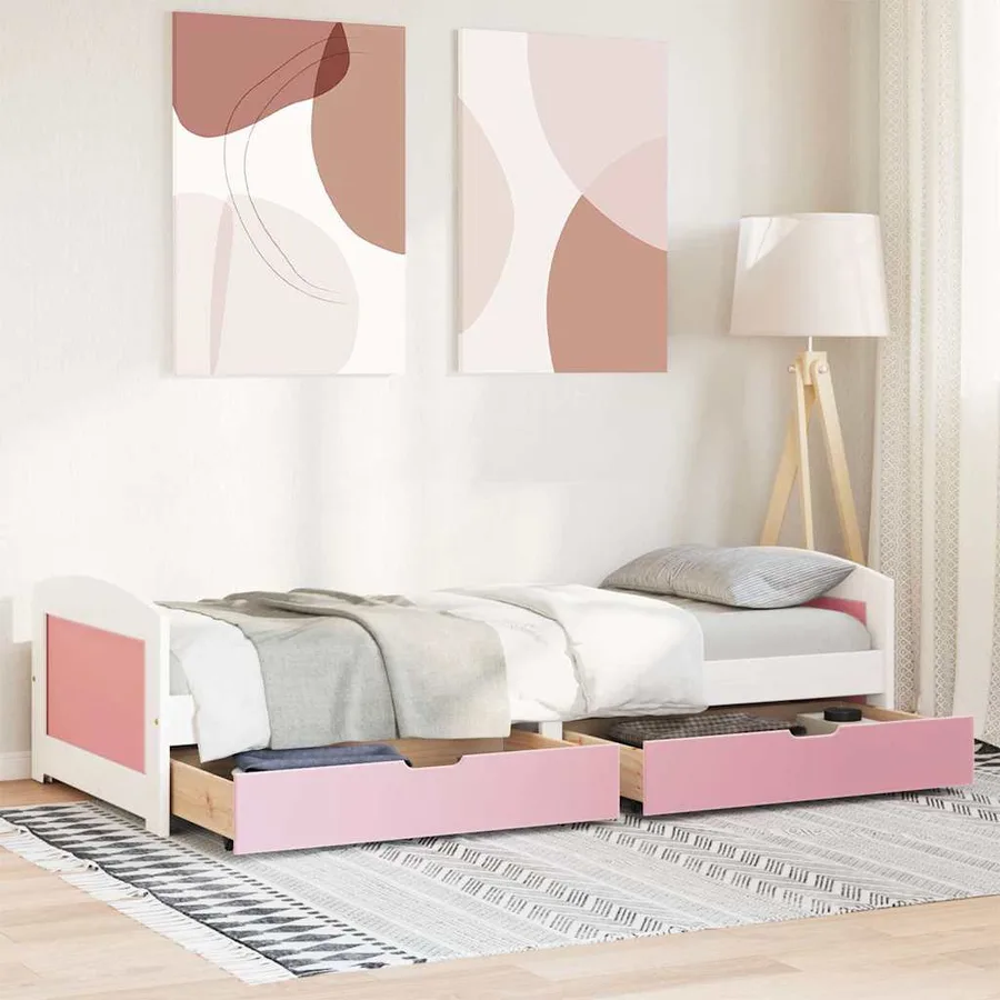 Lit de jour et 2 tiroirs sans matelas IRUN blanc rose 90x200 cm - 3
