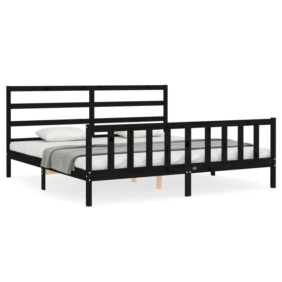 Cadre de lit sans matelas noir 200x200 cm bois massif de pin - 2